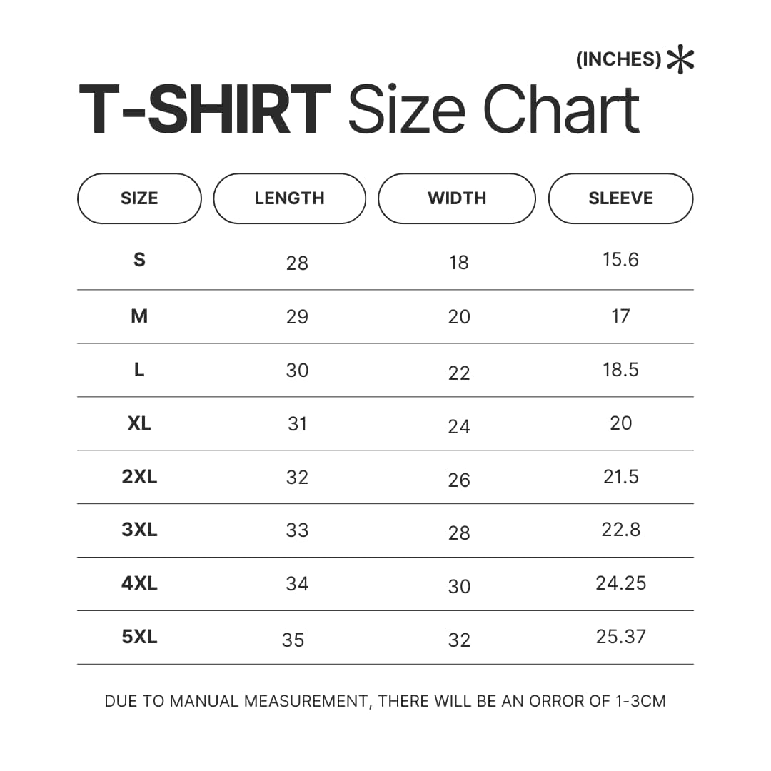 T shirt Size Chart - Blue Exorcist Merch