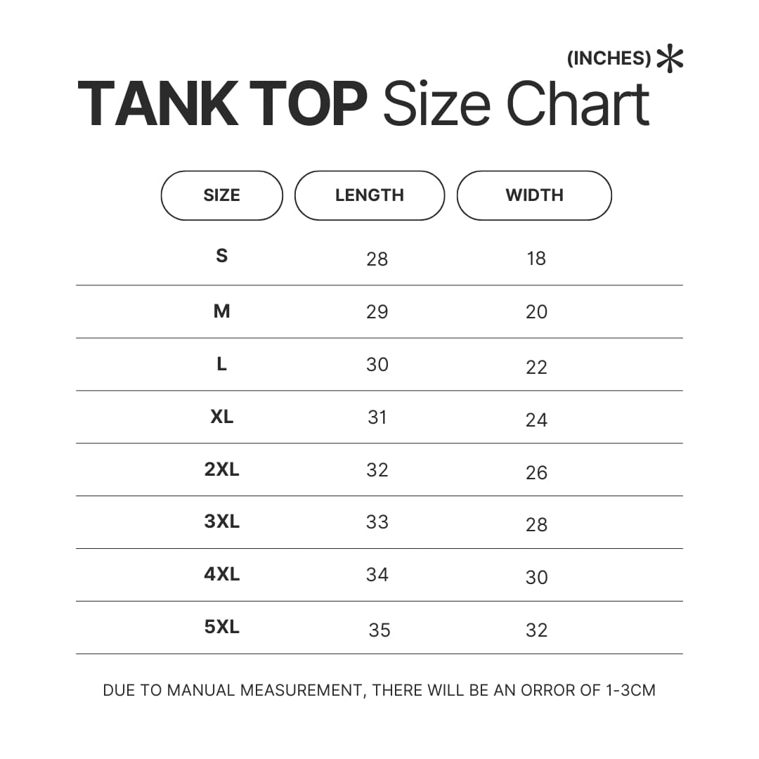 Tank Top Size Chart - Blue Exorcist Merch