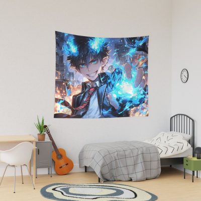 Rin Okumura Blue Exorcist Anime Blue Flames Demon Power Urban Chaos Fight Tapestry